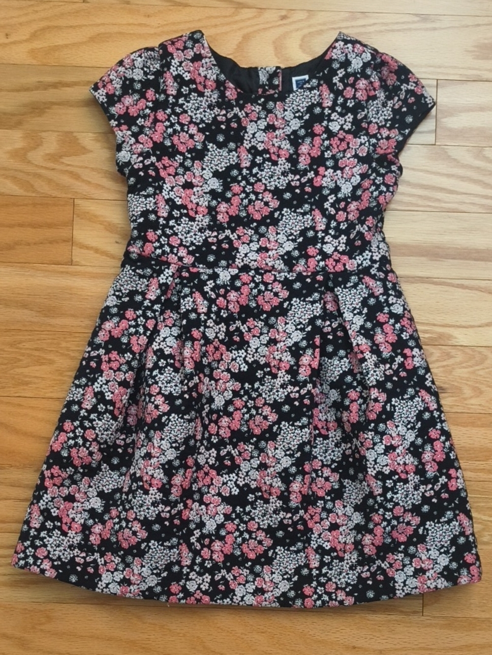 Janie and Jack Short Sleeve Black Dress Pink & White Jacquard Size 7 EUC